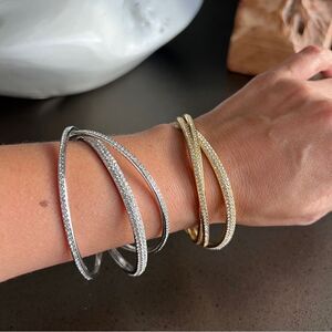 Elegant Rhinestone Bangles in Gold and Silver Set of Two Pairs